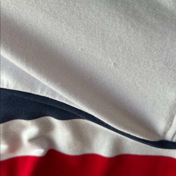 Workshop hooded sweatshirt. White, red and navy quarter zip. Med. 2 call outs. - Picture 11 of 11